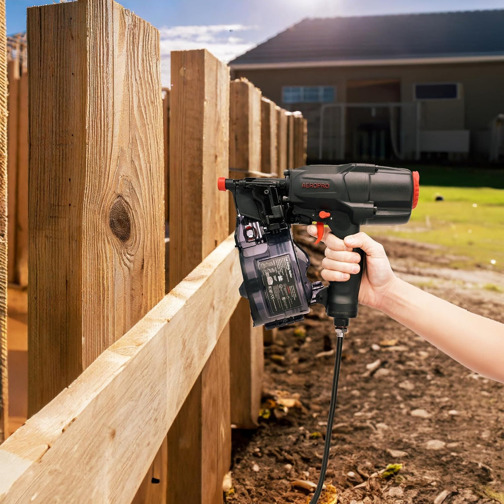 AeroPro CN65R 15 Degree 1-1/2″ to 2-1/2″ Pneumatic Coil Siding Nailer with Tool-less Depth Adjustment and Side Load, Tilt Bottom Magazine