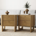 Nathan James Solace Mid Century Modern 2 Drawer Nightstand with Solid Wood Frame and Rounded Details, Light Brown Set of 2