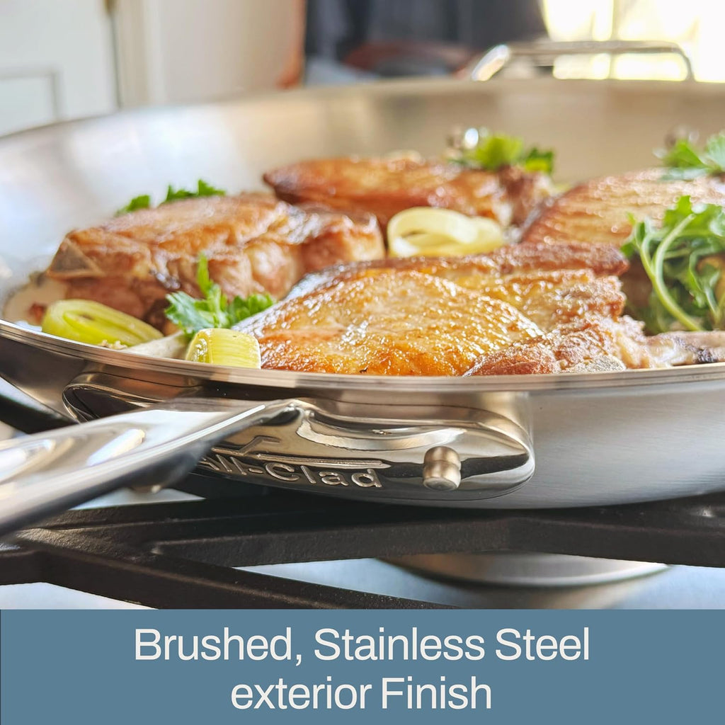 All-Clad D5® Stainless Steel Core 14 Inch Frying Pan Covered - Made in the USA - The Upgrade for Supremely Even Heat- Oven Safe & Induction Compatible Cookware