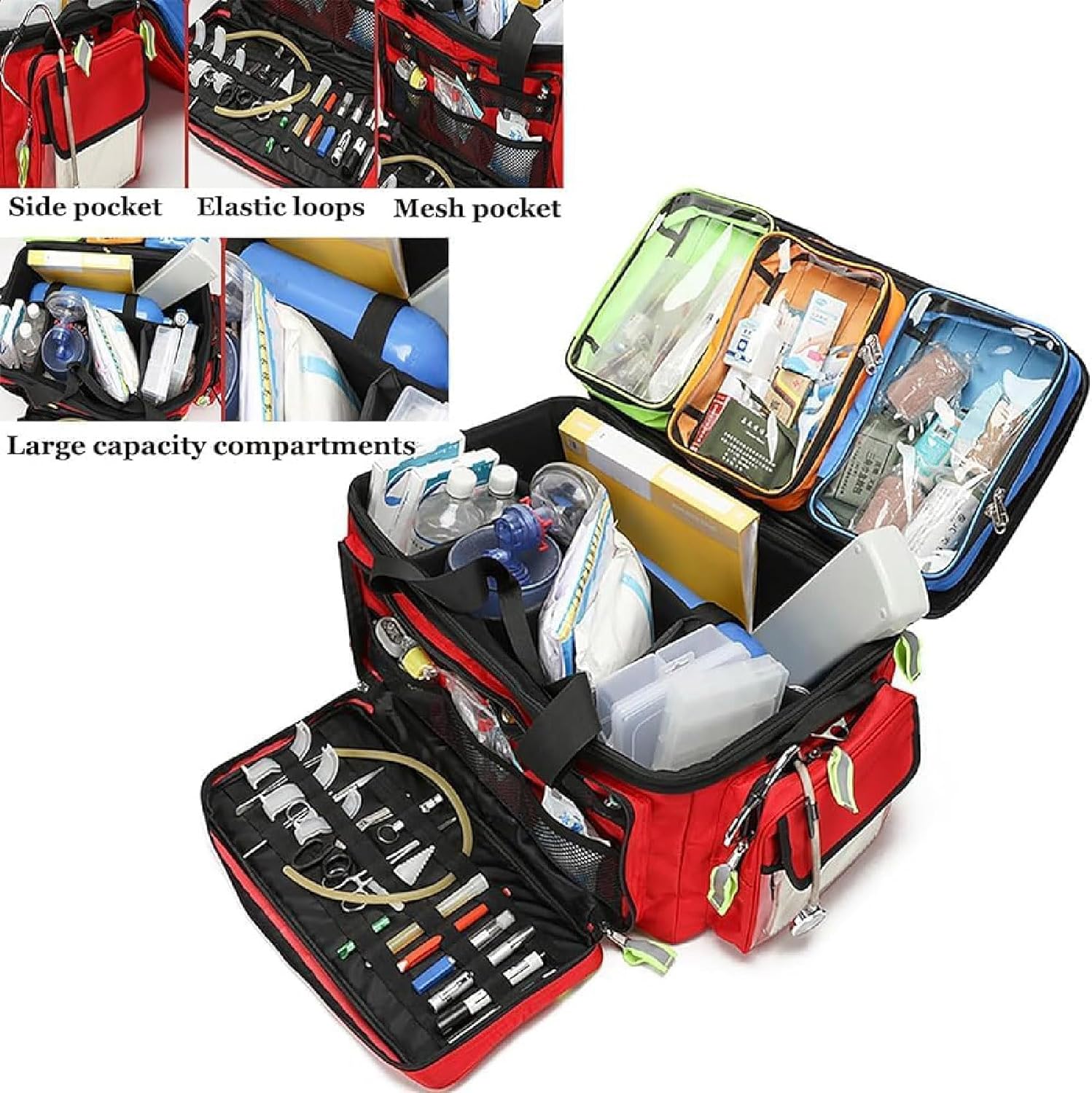 Large Capacity Medical Trolley Bag with Wheels - First Responder First Aid Kit Bag, Portable Outdoor Emergency Duffle Bag - Empty Trauma Bag with Compartments