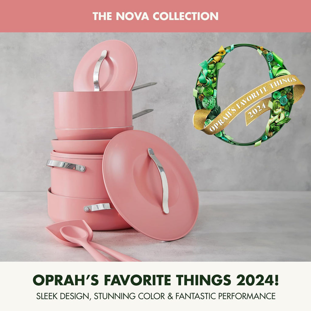 GreenPan Nova 10-Piece Cookware Pots & Pans Set, Oprah's Favorite Things 2024, PFAS-Free Ceramic Nonstick, Fry, Sauté, Stockpot, Utensils, Lids, Induction Suitable, Dishwasher & Oven Safe, Coral
