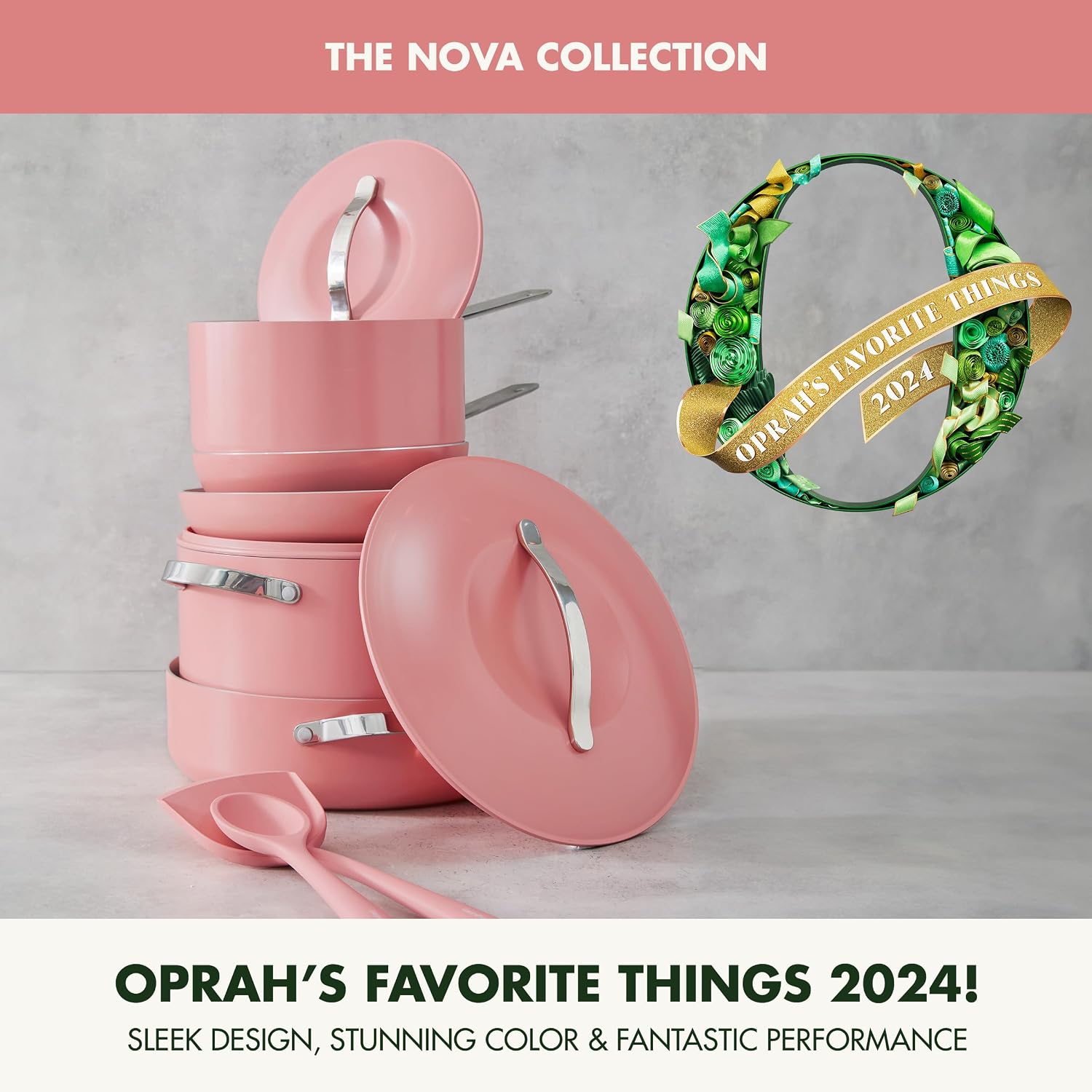GreenPan Nova 10-Piece Cookware Pots & Pans Set, Oprah's Favorite Things 2024, PFAS-Free Ceramic Nonstick, Fry, Sauté, Stockpot, Utensils, Lids, Induction Suitable, Dishwasher & Oven Safe, Coral