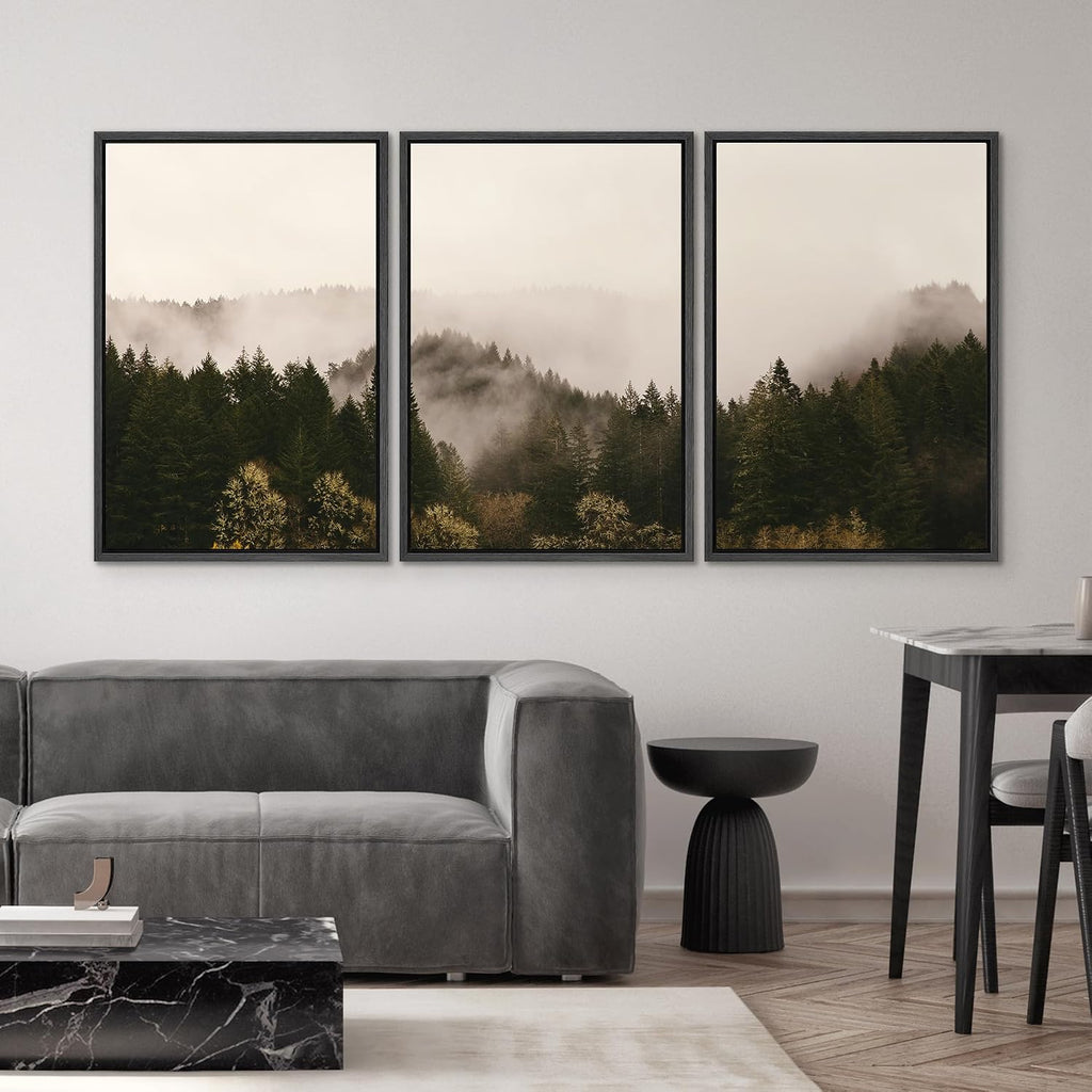 SIGNWIN 3 Piece Framed Canvas Wall Art Foggy Mountains Canvas Prints Home Decoration for Living Room,Bedroom - 24'x36'x3 Panels
