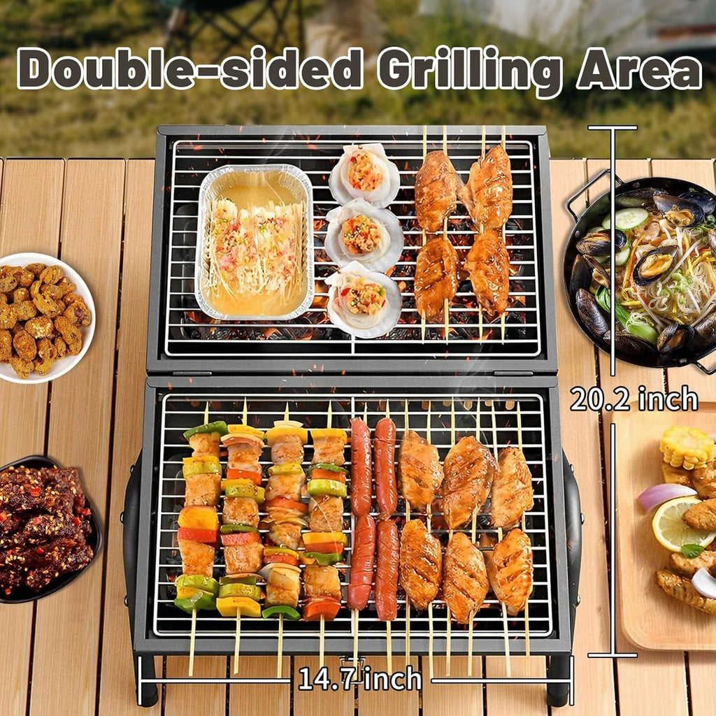 Portable Small Folding Charcoal Grill Fire Pit Grill with Griddle Rack for Camping Picnic Garden Beach Party Small Table Top Outdoor Grill (Color : White)