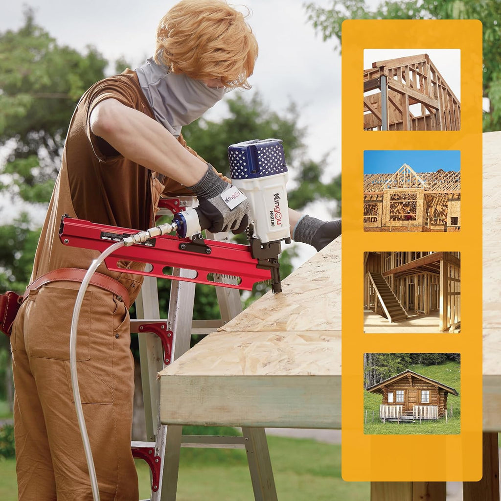 KingOu American Style NR2190 21 Degree Plastic Strip Framing Nailer Gun Aluminum Magazine