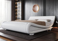 Allewie Queen Size Upholstered Platform Bed Frame with Ergonomic & Adjustable Headboard, Modern Low Profile Sleigh Design - Easy Assembly, No Box Spring Needed, White