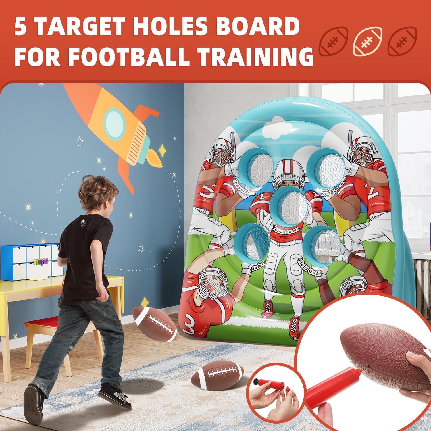 6FT Giant Inflatable Football Target Toss Game - Fun Indoor & Outdoor Yard Games for Kids & Adults, Football Party Throwing Games, Carnival Games, Camping & Tailgate Lawn Activities