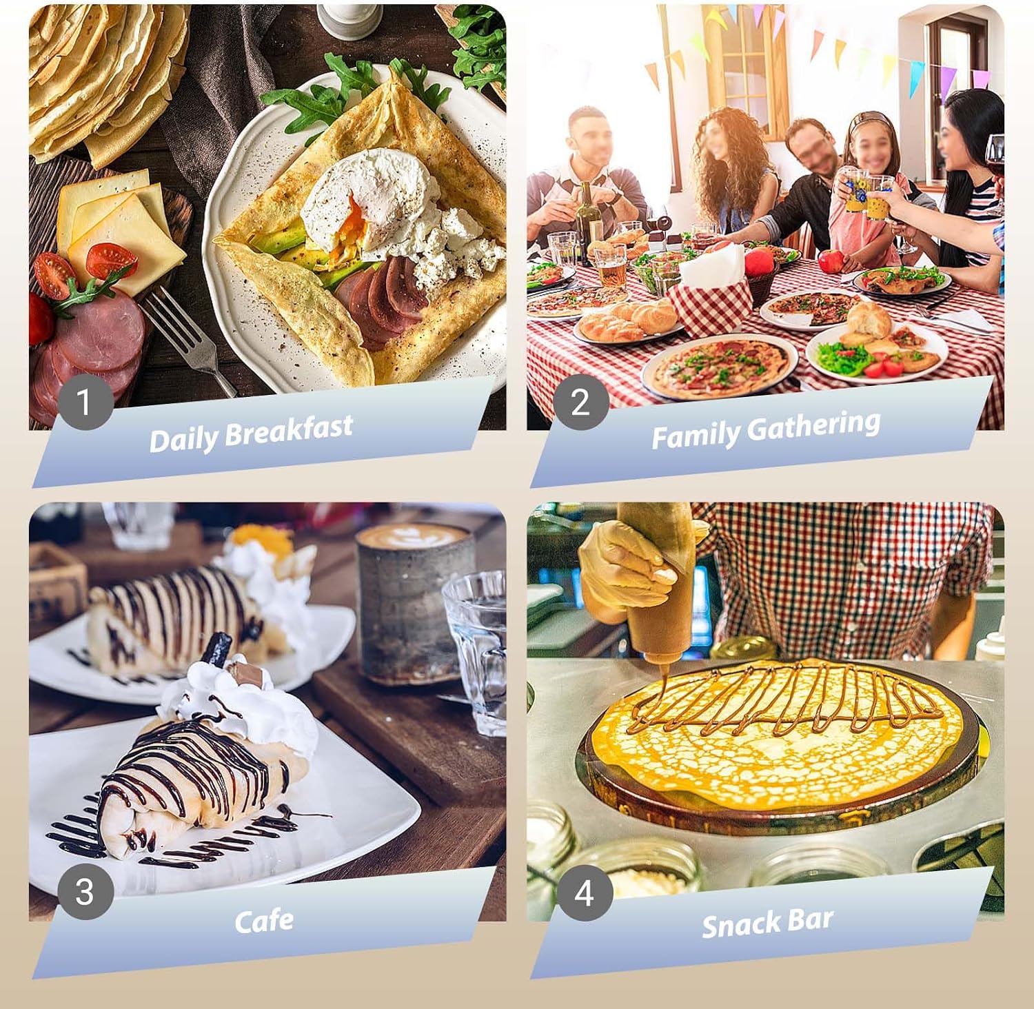 Commercial Gas Crepe Maker, Pancake Griddle Machine with 2800Pa Low Pressure Valve, Gas Crepe Machine with 15.75' Diameter Plate, Non-Stick and Easy to Clean, for Versatile Cooking