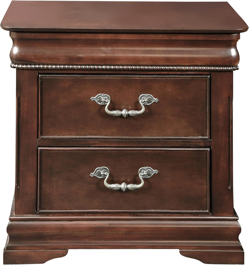 Furniture of America FOA Ruben 2pc Cherry Solid Wood Panel Bedroom Set - King + Nightstand