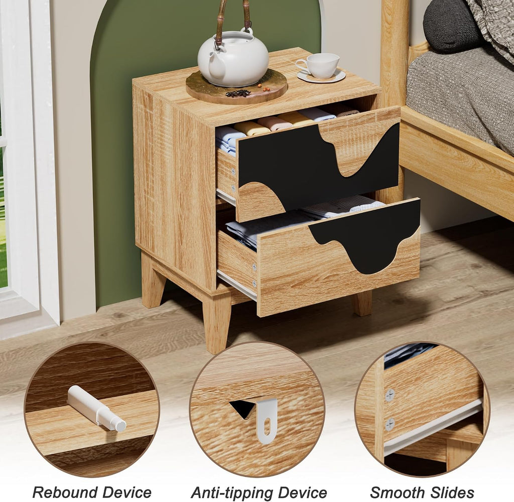 UEV 9-Drawer Dresser & 2 Nightstands Set - 3 Piece Modern Bedroom Furniture Set, 63' Wide Wooden Chest of Drawers with Flowing Water Pattern,2-Drawer Night Stands for Bedroom (Natural/Black