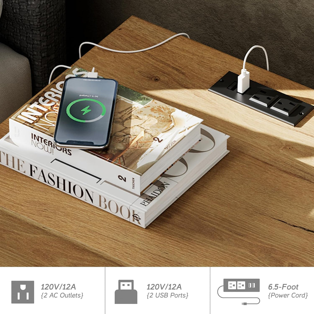 WAMPAT Dresser and Nightstands Set of 3, 47.2 Inches Wood Dresser with 6 Drawers, 2 Pieces Nightstands with Drawers and Charging Stations, Bedroom Furniture Set, Oak Brown