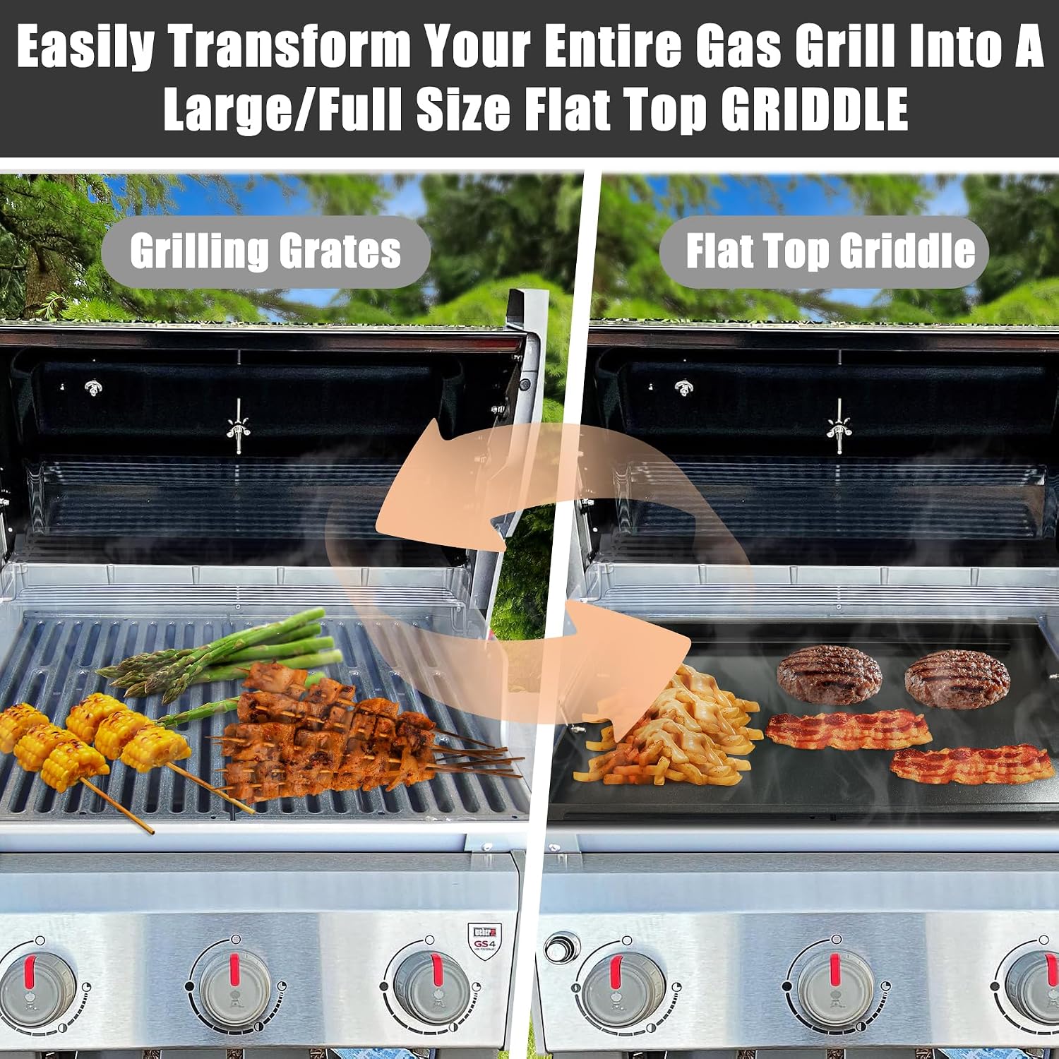 Full Size Griddle with Handles for Kitchen Aid 720-0709C 720-0826 860-0003C, Flat Top Grill Insert Replacement for KitchenAid 750-0780 870-0003 Nexgrill 720-0709B, Carbon Steel, Non-stick