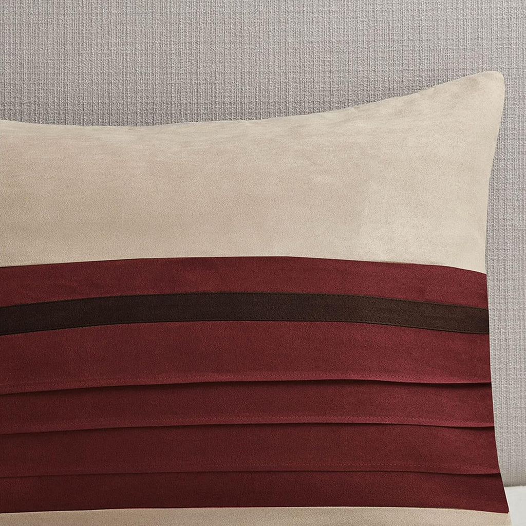 Madison Park Cozy Comforter Set-Luxury Faux Suede Design, Striped Accent, All Season Down Alternative Bedding, Matching Shams, Decorative Pillow, Red, California King (104 in x 92 in)