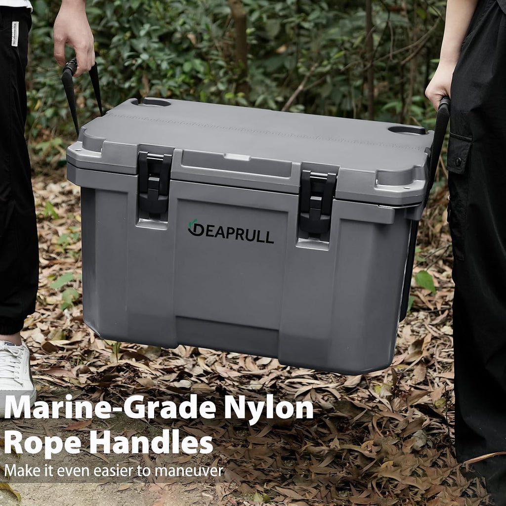Hard Cooler, Insulated Ice Chest Box Holds Ice for More Days, Portable Cooler with Handle, Cup Holders, Double Latches for Camping Drink, Beach, Picnic, Fishing, Boat, Barbecue