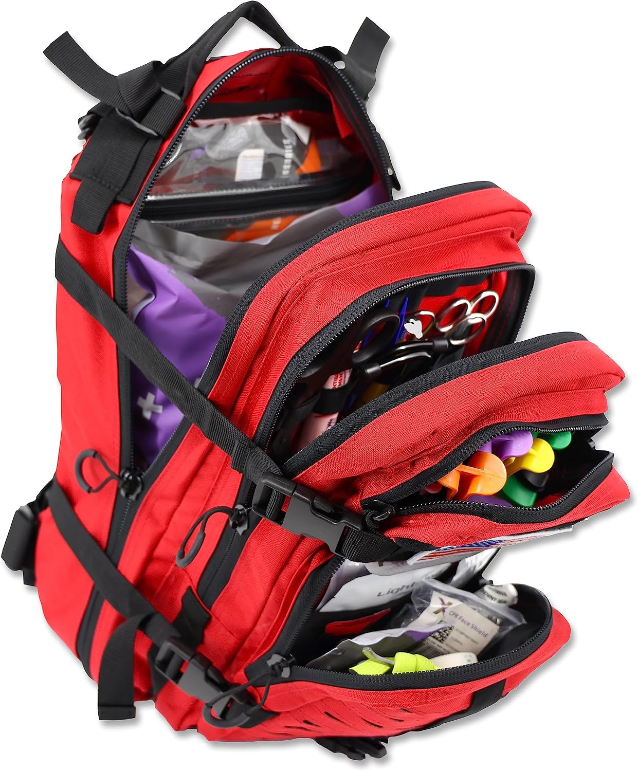 Lightning X Stocked EMS/EMT Trauma & Bleeding First Aid Responder Medical Backpack + Kit (Red)