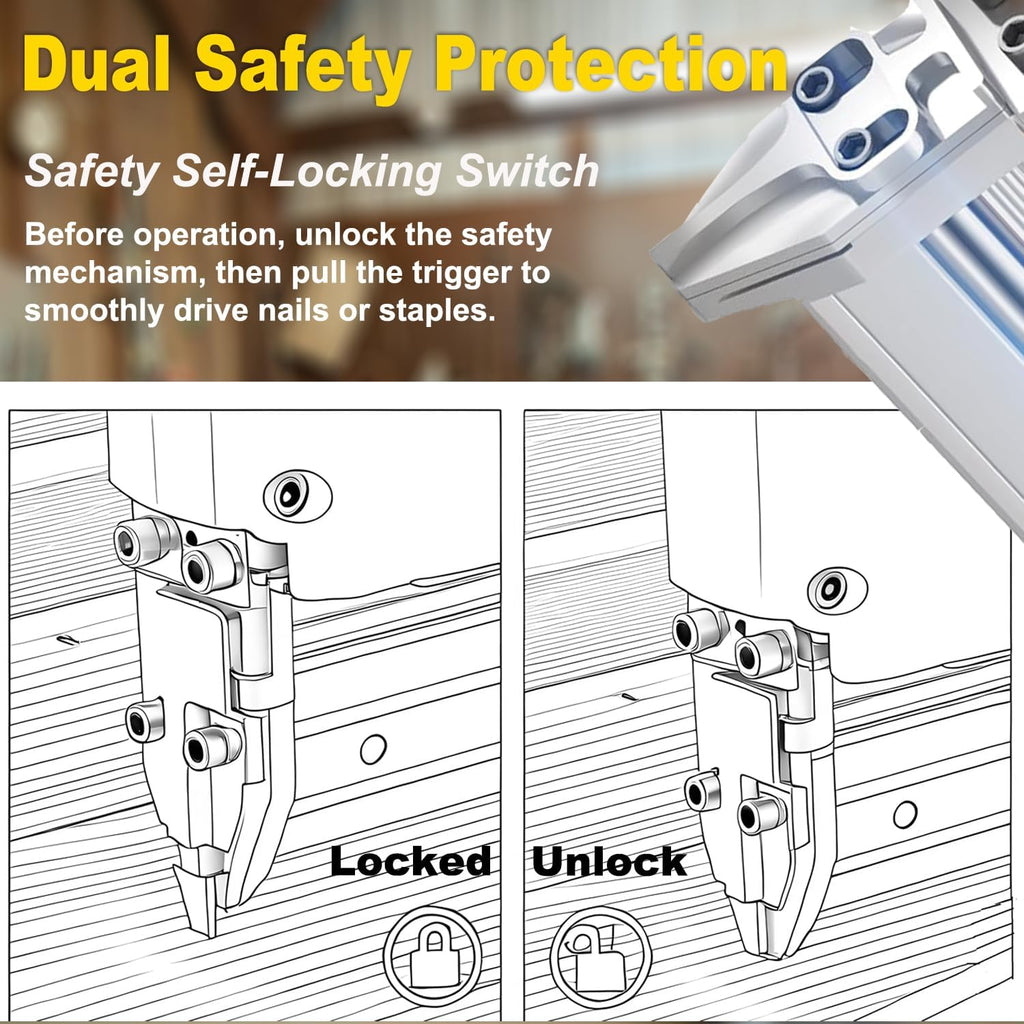 2 in 1 Cordless Brad Nailer Compatible with De wa-lt Battery, 18 Gauge Electric Nail Gun/Staple Gun with 1000 Nails & 1000 Staples for Upholstery Carpentry & Woodworking (Battery Not Include)