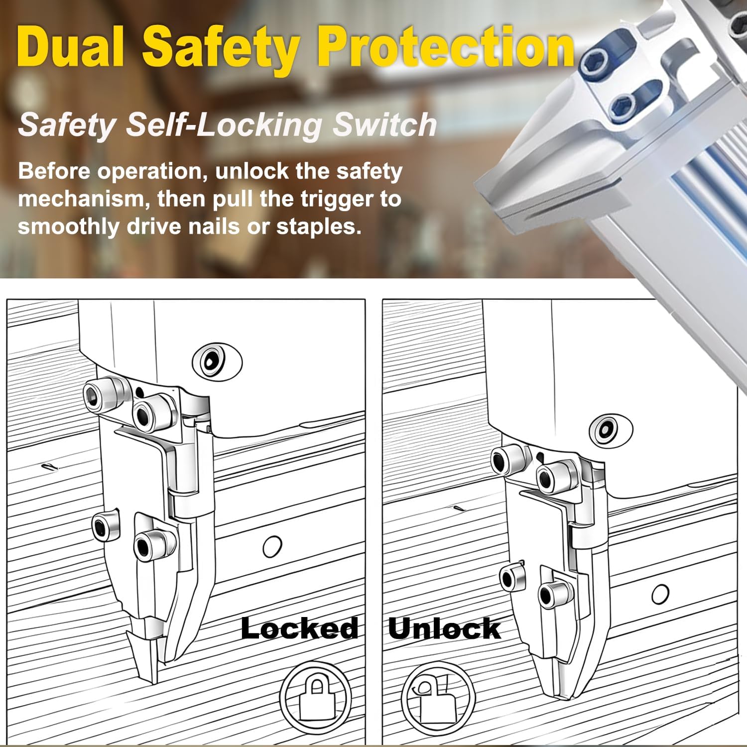 2 in 1 Cordless Brad Nailer Compatible with De wa-lt Battery, 18 Gauge Electric Nail Gun/Staple Gun with 1000 Nails & 1000 Staples for Upholstery Carpentry & Woodworking (Battery Not Include)