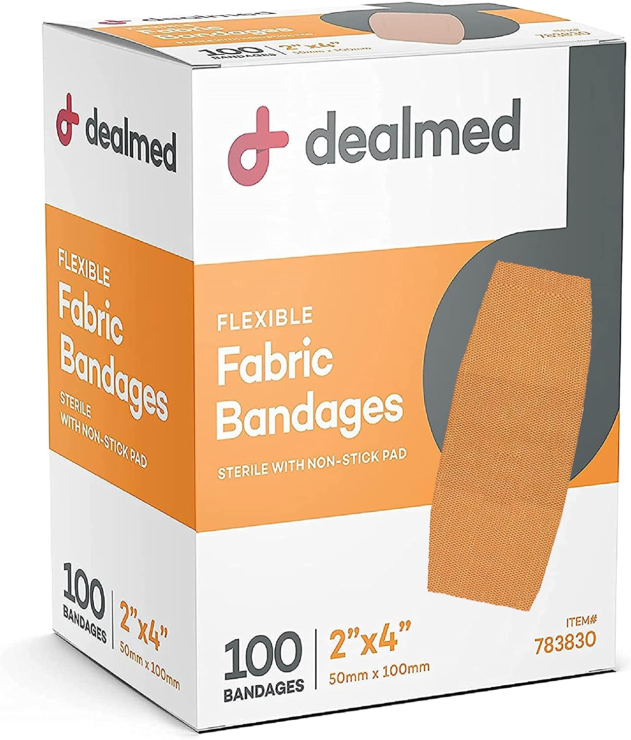 Dealmed Fabric Flexible Adhesive Bandages – 100 Count (24 Pack) Bandages with Non-Stick Pad, Latex Free, Wound Care for First Aid Kit, 2' x 4'