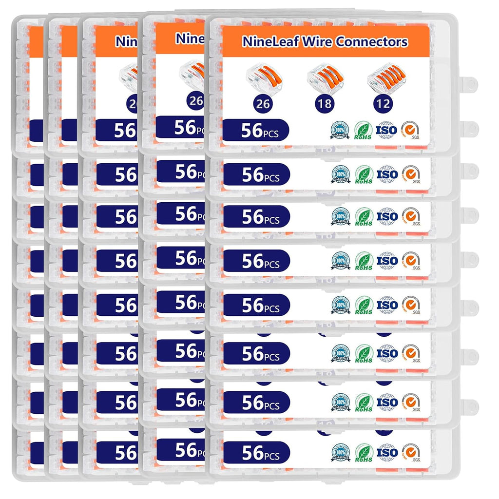 NineLeaf 56 Pcs Transparent Lever Wire Connectors Kit, 2/3/5 Port Electrical Wire Connectors with Test Hole, Push-in Lever Nuts for AWG 28-12, Reusable Quick Splice Connectors with Storage Box,40 Set