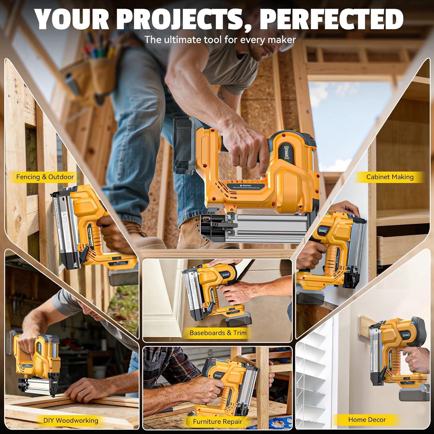 DIYtoolifz 18GA Cordless 2' Brad Nailer Compatible with DeWalt 20V (Tool Only), 2-in-1 Nail & Staple Gun, Tool-Free Jam, Adjustable Depth, 2 Modes with 400 Nails/Staples for Woodworking,Trim,Carpentry