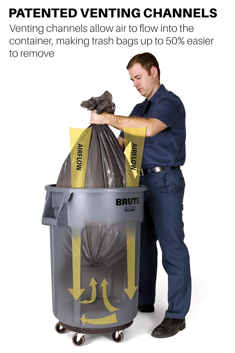Rubbermaid Commercial Products BRUTE Heavy-Duty Round Trash/Garbage Can, 10-Gallon, Yellow, Outdoor Waste Container for Landscapers/Construction/Restaurants/Back of House/Offices/Warehouses, Pack of 6