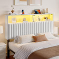 Rolanstar Headboard for Queen Size Bed with Storage, 60,000 DIY Color of LED Light, Head Board with USB & Type C Port, Height Adjustable, Velvet Upholstered, Comfortable Modern, Light White