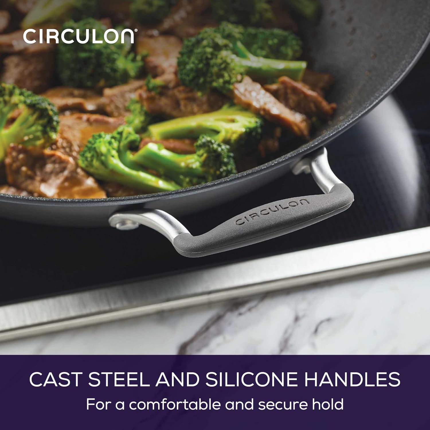 Circulon A1 Series w/ScratchDefense Nonstick Induction Wok with Lid, 14-Inch, Wok Pan with Lid, Graphite