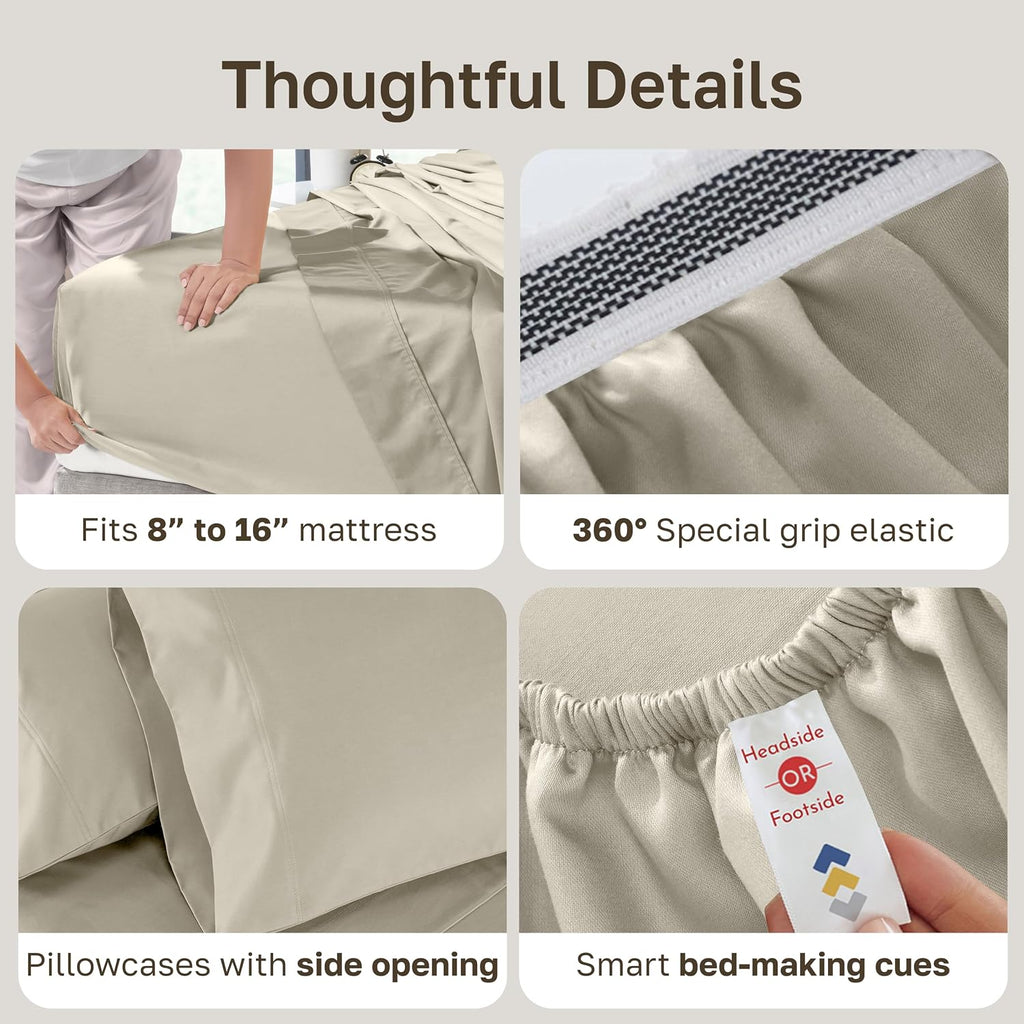 California Design Den Cal King Sheet Set Cotton - Luxury 800 Thread Count, 100% Cotton Sateen - California King Sheets Deep Pockets Bedding Set - Beige
