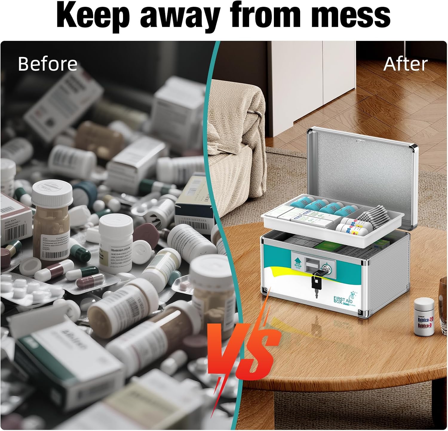 Glosen Medicine Lock Box, Medication Lock Box,Locking Medicine Box, Security Lock Boxes【Case of 8pcs-Small 】 10x6.7x6.7 Inch,First Aid Key,Lock Box for Medication