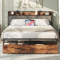 LIKIMIO Queen Bed Frame, Storage Headboard with Charging Station, Platform Bed with Drawers, No Box Spring Needed, Easy Assembly, Vintage Brown and Gray