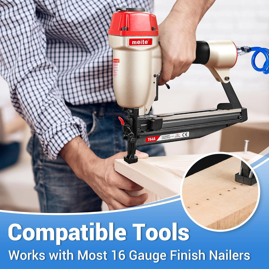 meite 16 Gauge Straight Finish Nails 2 Inch Galvanized 16 Gauge Trim Nails, Small Head Finishing Nail for 16GA Finish Nailer Guns, 1 Case/25,000PCS