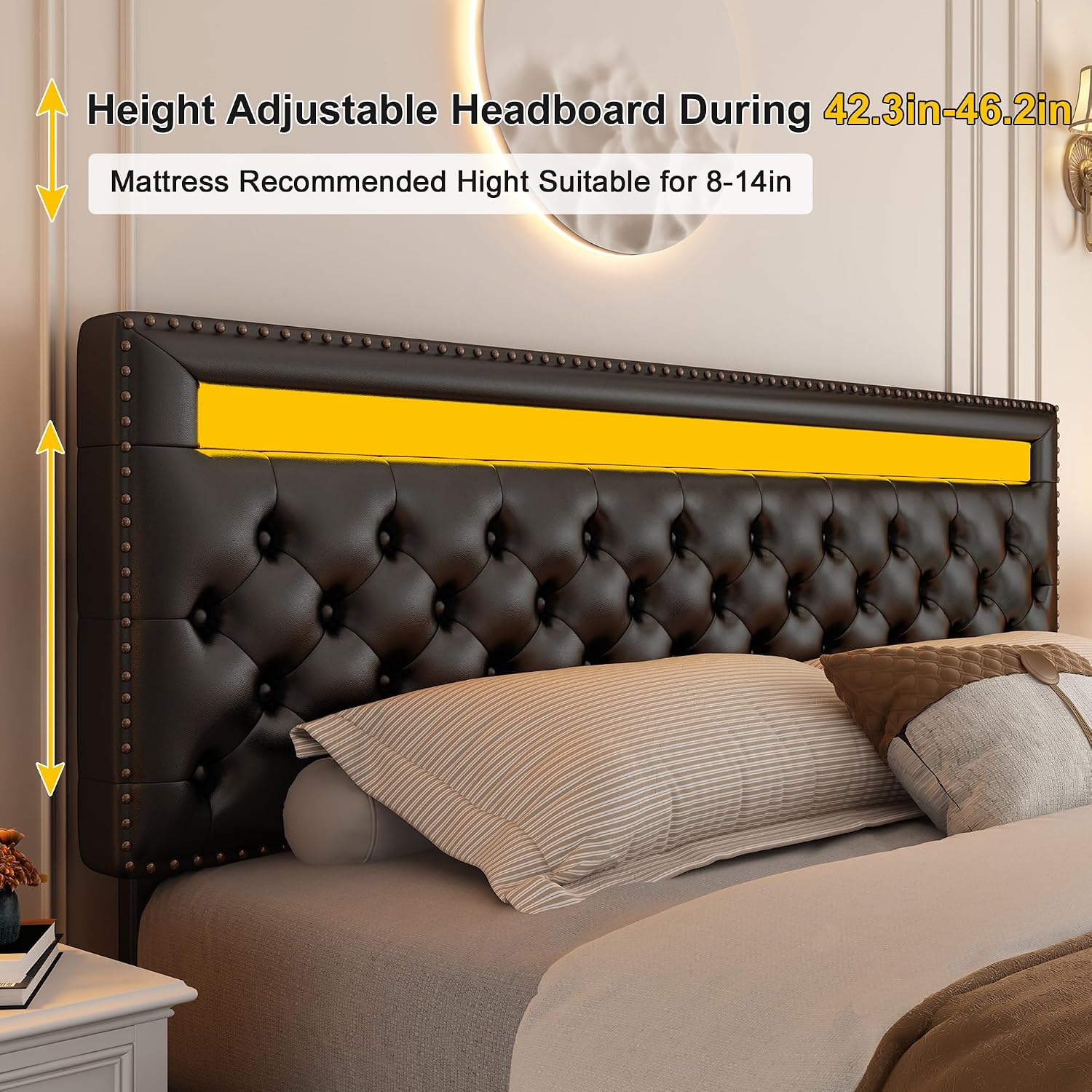 GEGOFORU King Led Bed Frame with 4 Storage Drawers, with Smart Control RGBW LED Lights Headboard Footboard, Control DIY Color, Box Spring Optional, PU Black