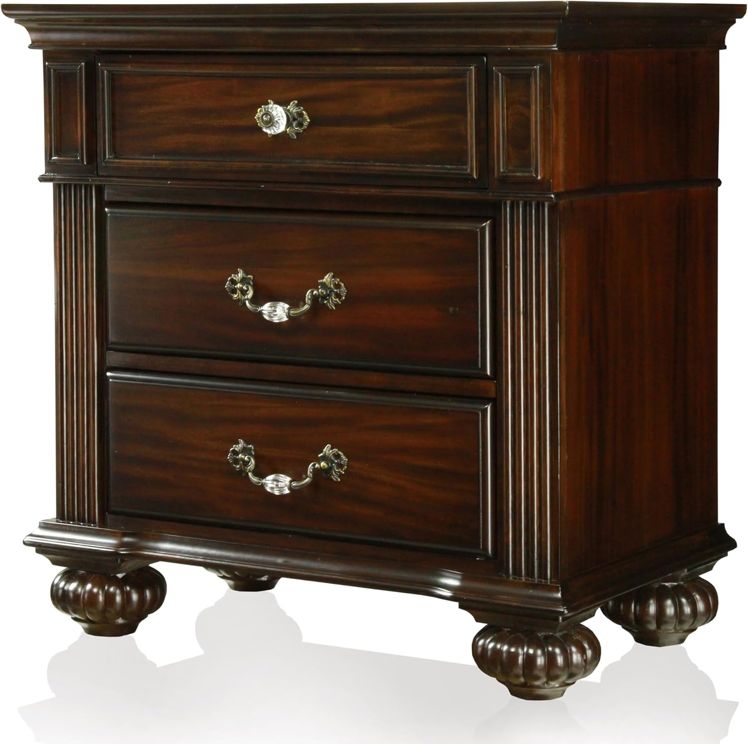 24/7 Shop at Home Syracuse 6-Piece Traditional Solid Wood Bedroom Set with Chest, Mirrored-Dresser and 2 Nightstands, Box Spring Required for Bedroom, Guest Room, Queen, Walnut