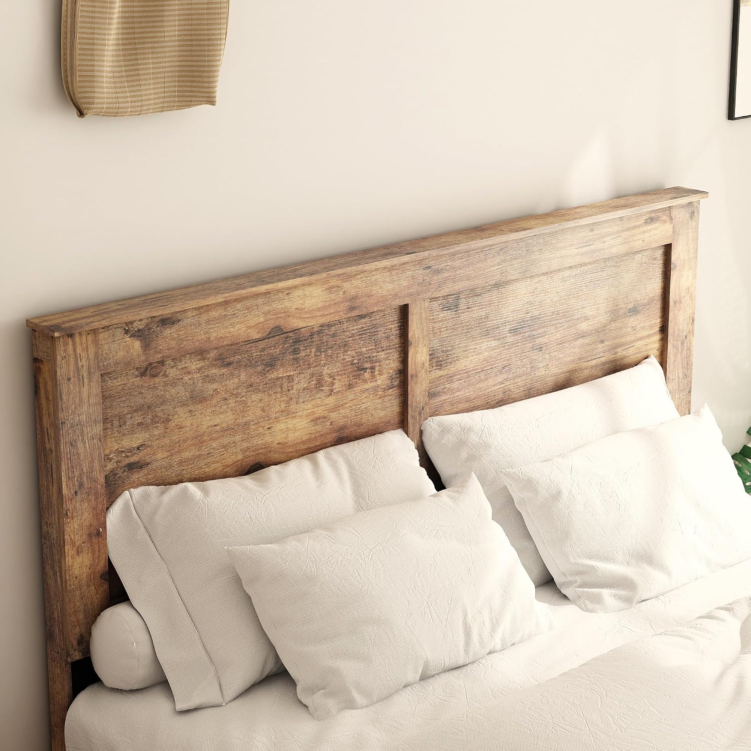 NNOOTK Full Size Bed Frame, Rustic Vintage Platform Bed Frame with Wood Headboard and Footboard, 12 Wood Slats Support, No Box Spring Needed (Dark Brown, Full)