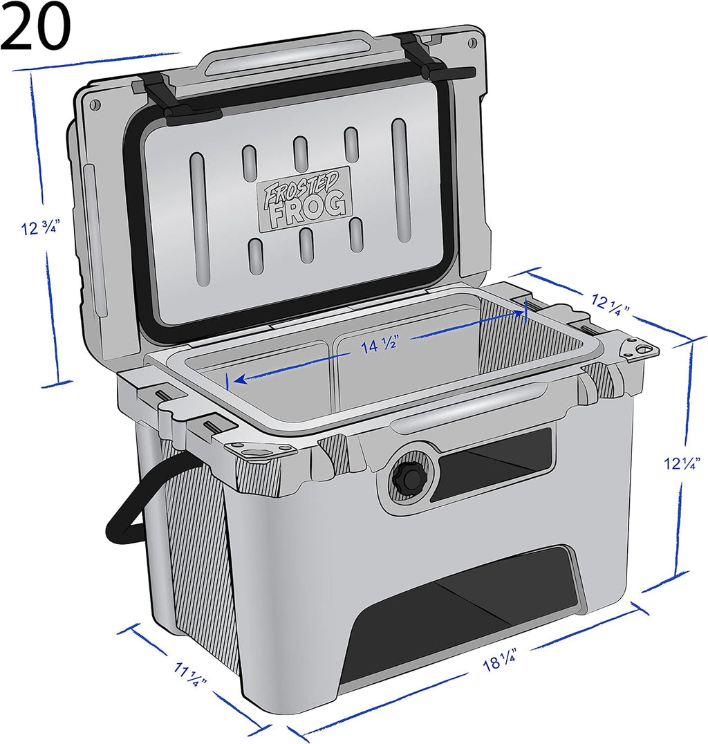 USA Made Frosted Frog 20 Quart Ice Chest Heavy Duty High Performance Roto-Molded Commercial Grade Insulated Cooler