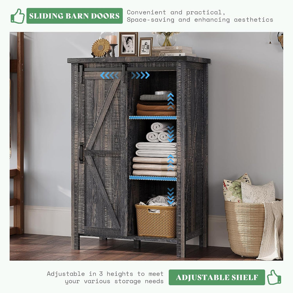 AMERLIFE 4-Piece Farmhouse Bedroom Set in Black Oak, Queen Size Bed Frame with Bookcase Headboard, 5-Drawer Tall Dresser, 47'' Dresser with 4 Drawers, 60' Dresser with 4 Drawers