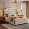VASAGLE Queen Bed Frame with Tall Headboard, Upholstered Platform Bed Frame Queen Size, with Wingback Tufted Headboard and Footboard, Wooden Slats, No Box Spring Needed, Cappuccino Beige URMB881W01