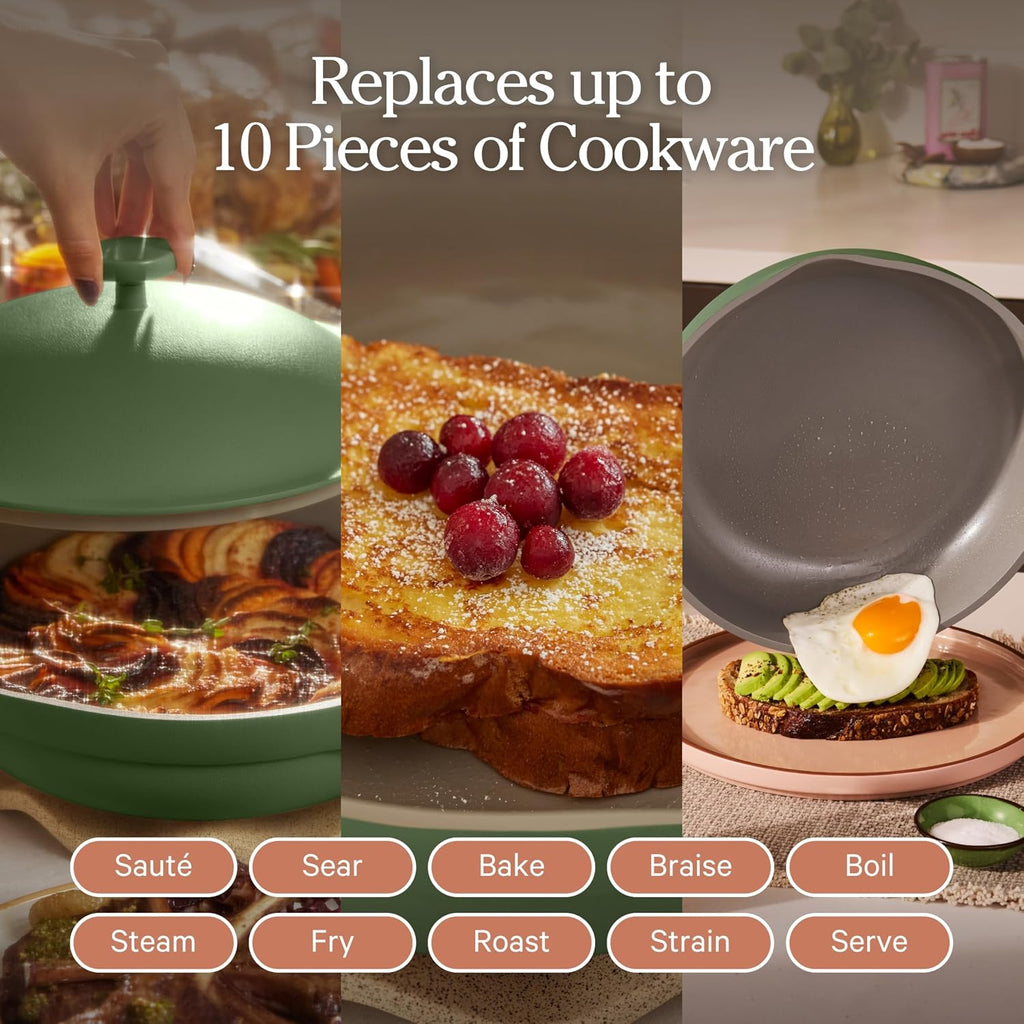 Our Place Always Pan 2.0 | 10.5' Ceramic Pan with Modular Lid, Steamer Basket & Spatula | Patented 10-in-1 Nonstick, Non-Toxic Cookware Made Without PFAS | Induction & Oven-Safe up to 450°F | Sage