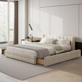 DEINPPA Queen Size Bed Frame with 4 Storage Drawers and Cloud Soft Headboard, Chenille Upholstered Grounded Wood Base Bed Frame, No Box Spring Needed-Beige