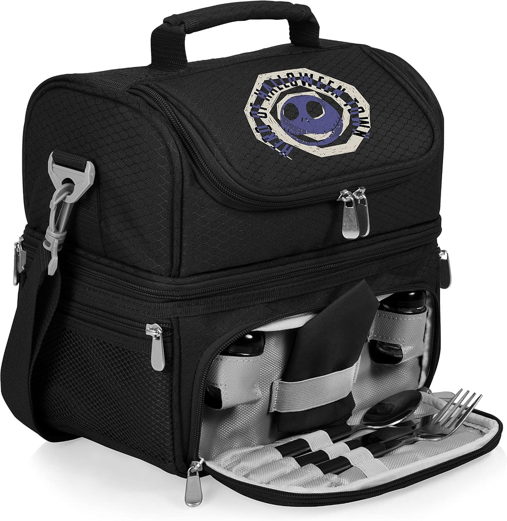 PICNIC TIME Disney Nightmare Before Christmas Jack Pranzo Lunch Bag, Insulated Lunch Box with Utensil Set, Lunch Cooler Bag, (Black)
