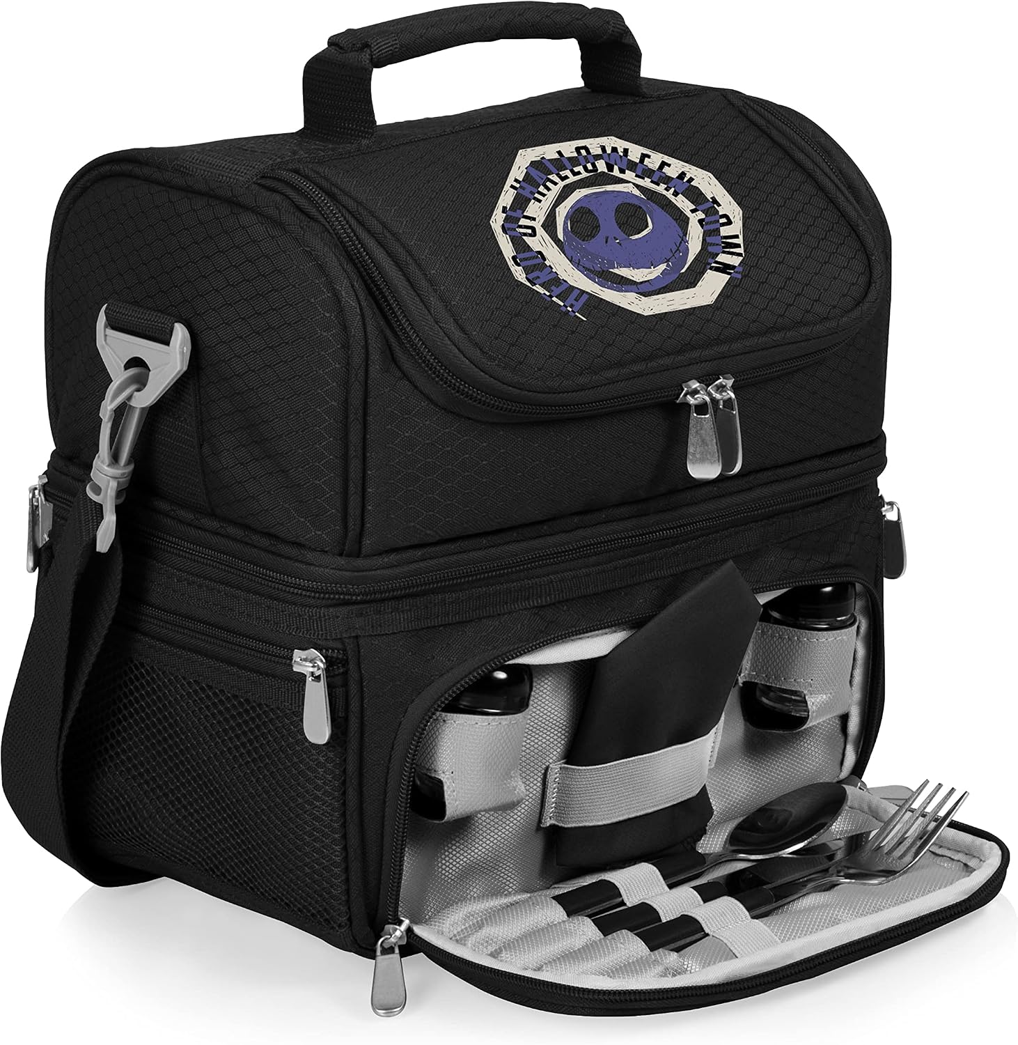 PICNIC TIME Disney Nightmare Before Christmas Jack Pranzo Lunch Bag, Insulated Lunch Box with Utensil Set, Lunch Cooler Bag, (Black)