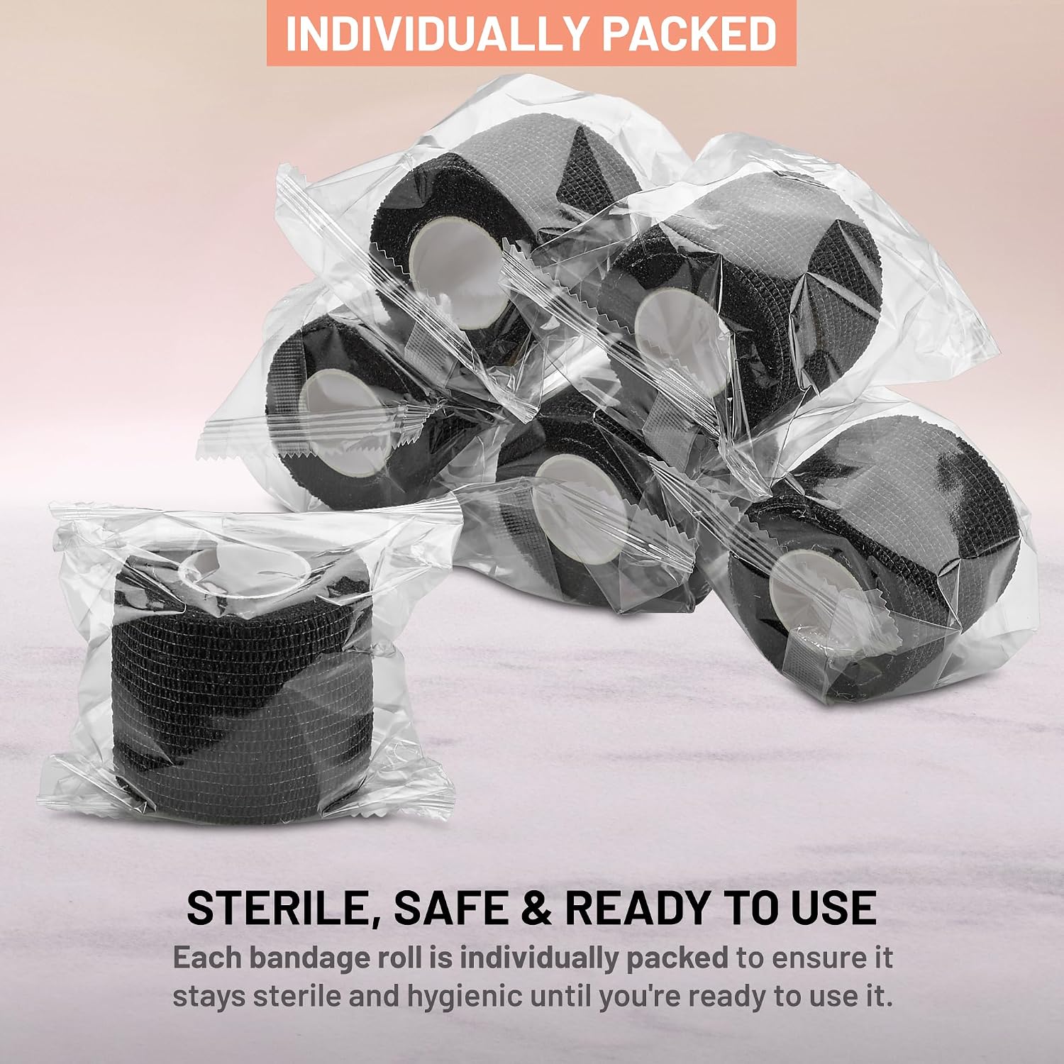 Self-Adherent Cohesive Bandage - Black Medical Wrap - (288 Rolls Bulk) - 2' Wide x 5 Yards Sports Tape for Medical Use, Sports, First Aid and Helps Protect Skin