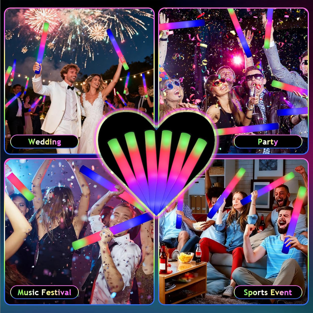 202PCS Glow Foam Sticks Bulk,LED Foam Sticks 3 Modes Flashing Glow in the Dark Light up Party Favors Supplies for Birthday, Wedding, Raves, Co