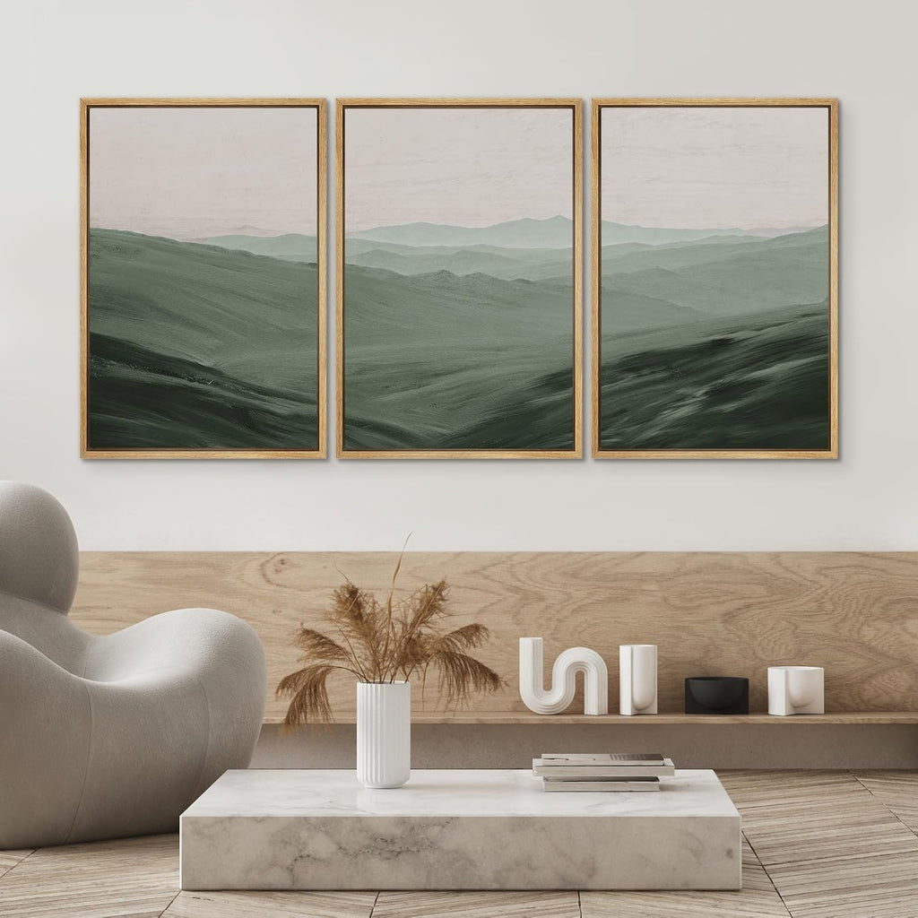 SIGNWIN Framed Canvas Print Wall Art Set Rolling Green Mountain Hill Environment Nature Wilderness Photography Modern Art Chic Landscape for Living Room, Bedroom, Office - 24'x36'x3 Natural