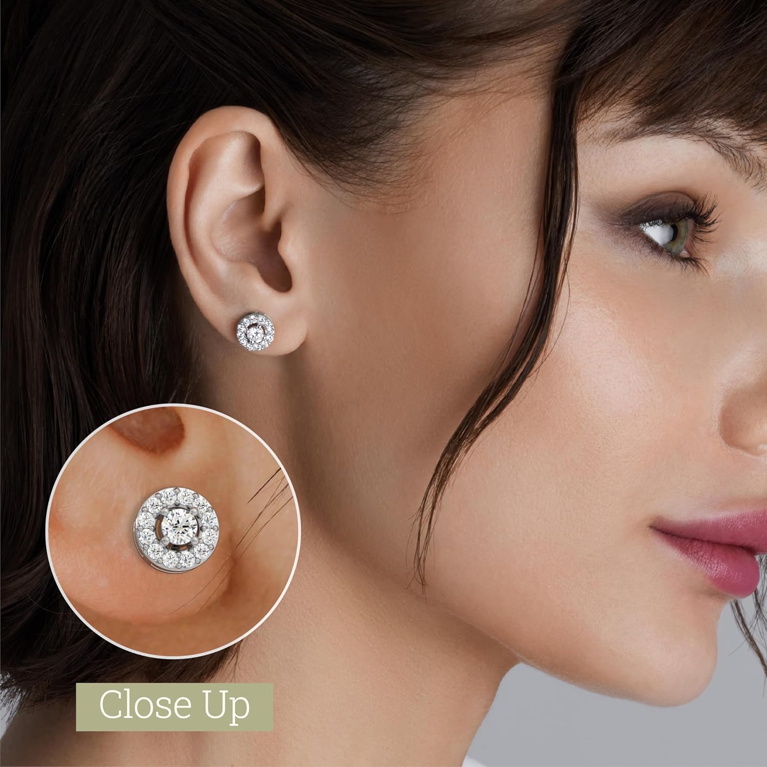 Gilded Lab-Grown Diamond Stud Earrings Sterling Silver and 14KT Yellow Gold Plated Silver | Round Halo Shaped Studs | Hypoallergenic Fine Jewelry | Prong Setting, Push Back Nut | SI1 Clarity, F Color 1/4, 1/2, 3/4, 1 ct tw