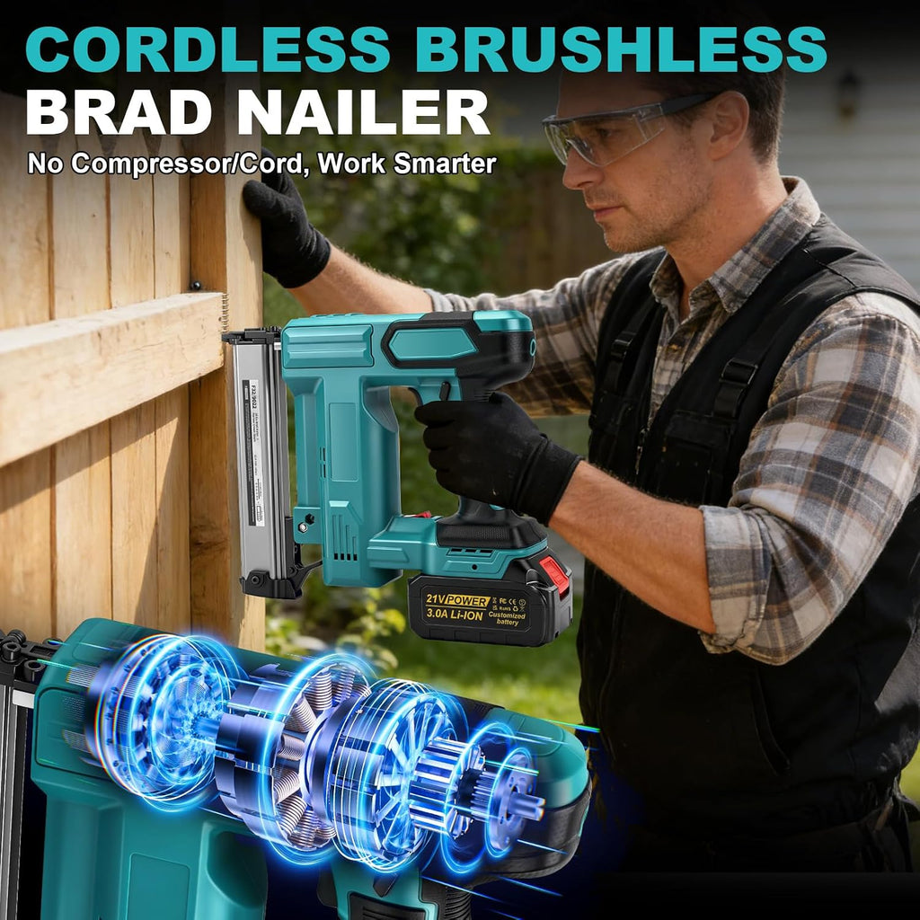 18GA Cordless Brad Nailer with 2 x 3.0Ah Battery for Makita 18V, 2 in 1 Electric Nail Gun/Staple Gun, 500 Nails & 500 Staples, Single & Contact Firing Modes for Home Improvement, DIY Woodworking