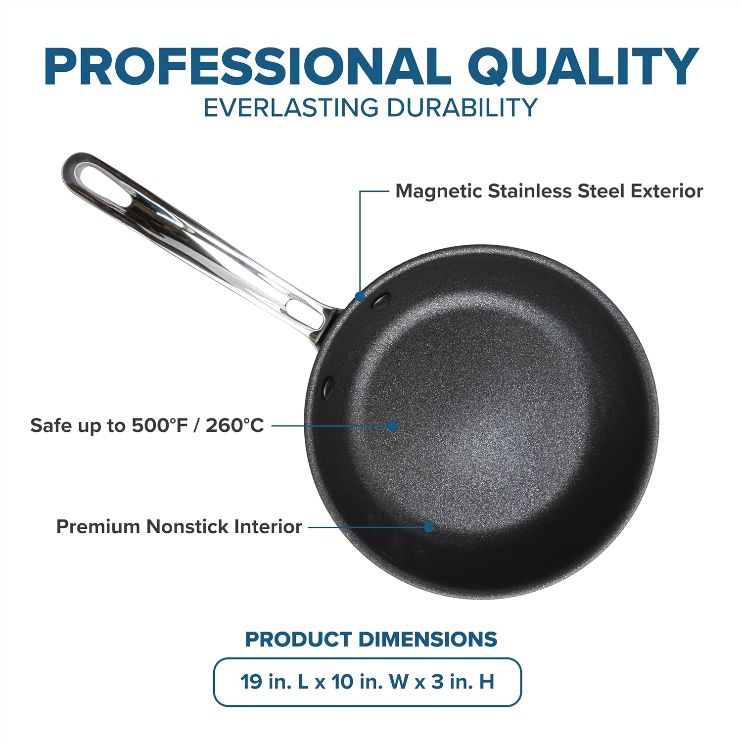 Viking 5-Ply Non Stick Frying Pan, 10 Inch Stainless Steel Nonstick Fry Pan, 5 Liters, Satin Finish