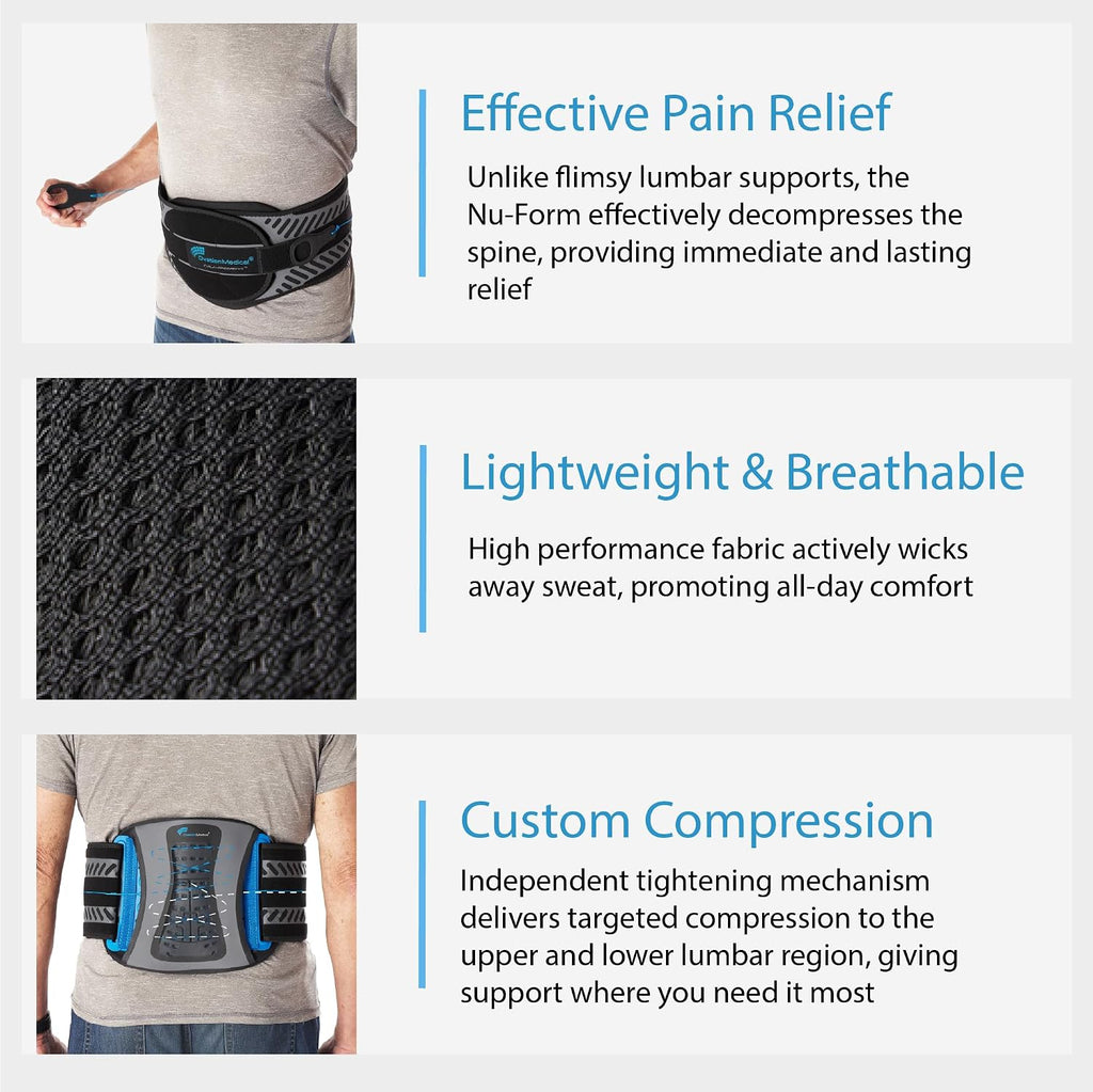 Nu-Form Universal Lower Back Brace - LSO Back Brace with Adjustable Closure - Lumbar Support Belt for Strains, Spondylolisthesis & Sciatica Pain Relief - Back Brace for Lower Back Pain (X-Large)