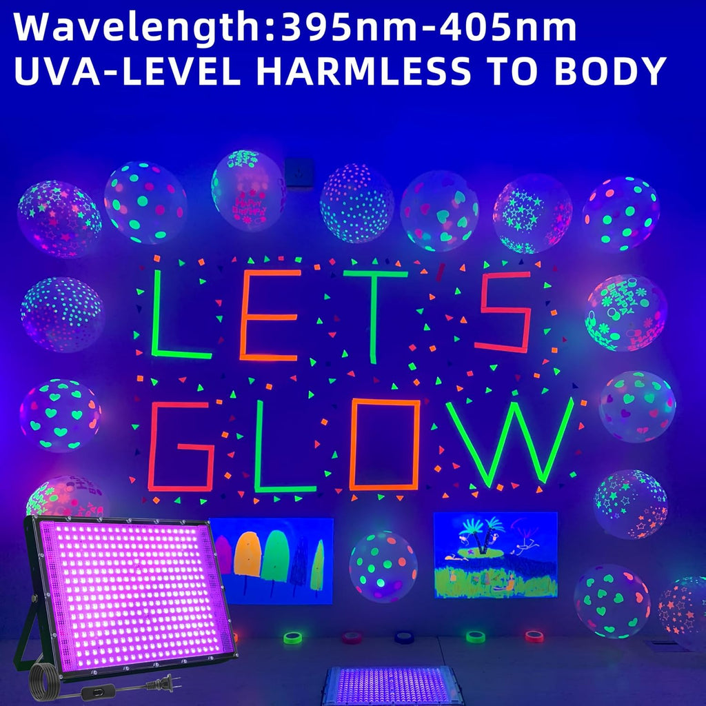 4 Pack 300W Blacklight 336 LEDs, UV Lamp Black Lights for Glow Party, 395nm, IP65 Outdoor Black Light Fixture for Halloween, Glow in The Dark Party, Fluorescent Poster Tapestry, Body Painting