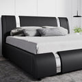 SHA CERLIN King Size Bed Frame with Iron Pieces Decor and Adjustable Headboard/Deluxe Upholstered Modern Platform Bed with Solid Wooden Slats Support/No Box Spring Needed, Black